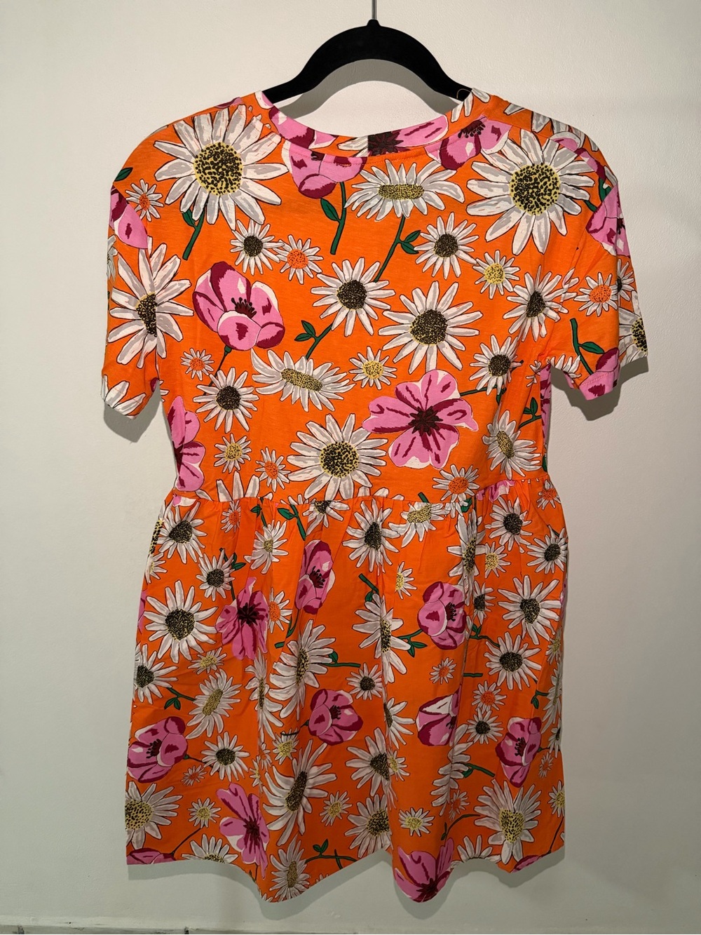 Zara Orange Floral Short Sleeve Dress with Pink & White Blooms